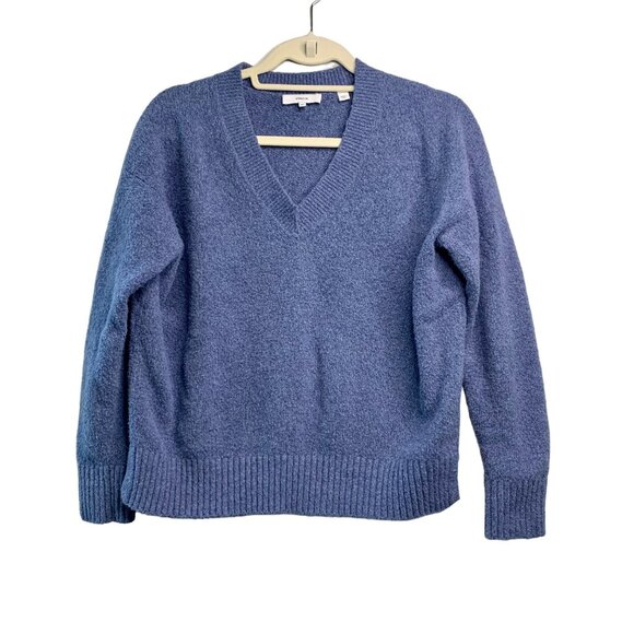 VINCE Oversize V-Neck Sweater Womens XXS Stormy Blue Textured Soft Knit Pullover - Picture 1 of 10